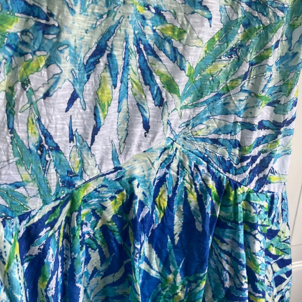 Tango Mango Tropical Palm Leaf Coasta Jungle Blue and Green Sundress Size Medium - Picture 9 of 12